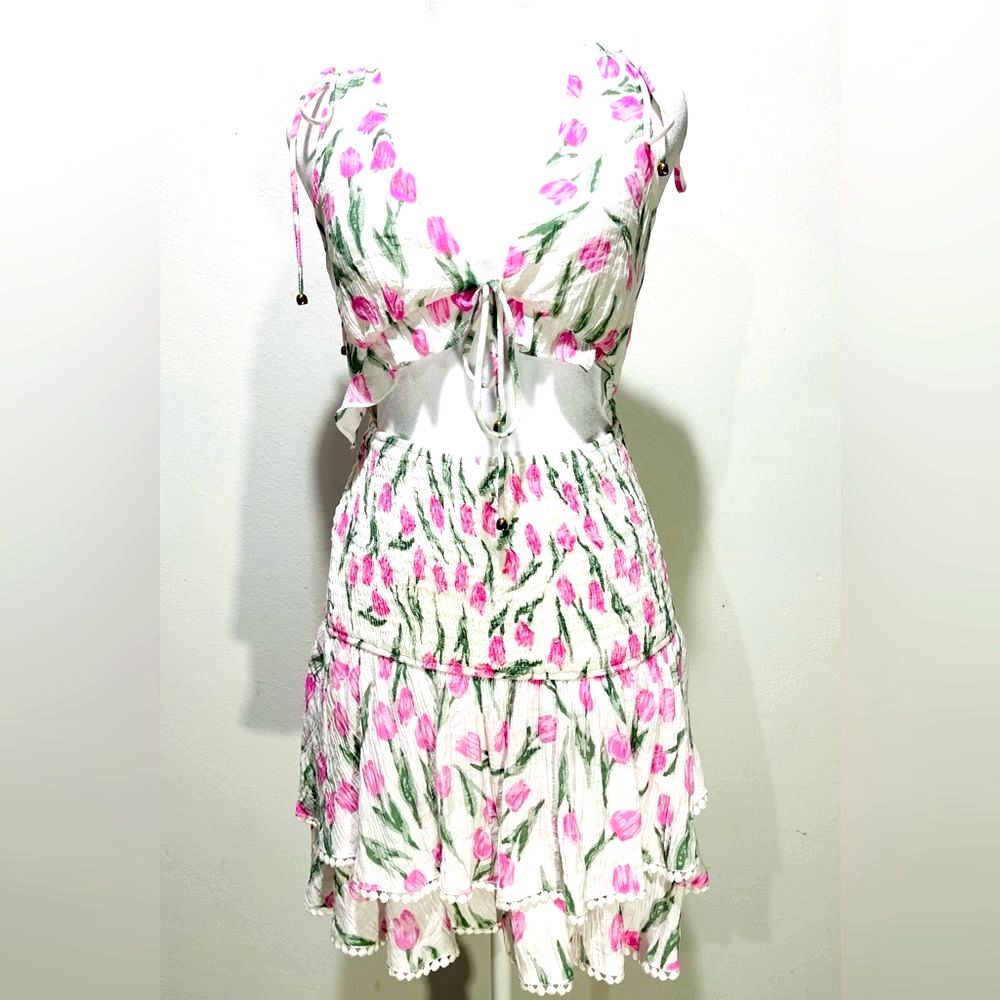 Hello Molly summer dress Y2K floral spring smock front ruffles coquette women XS